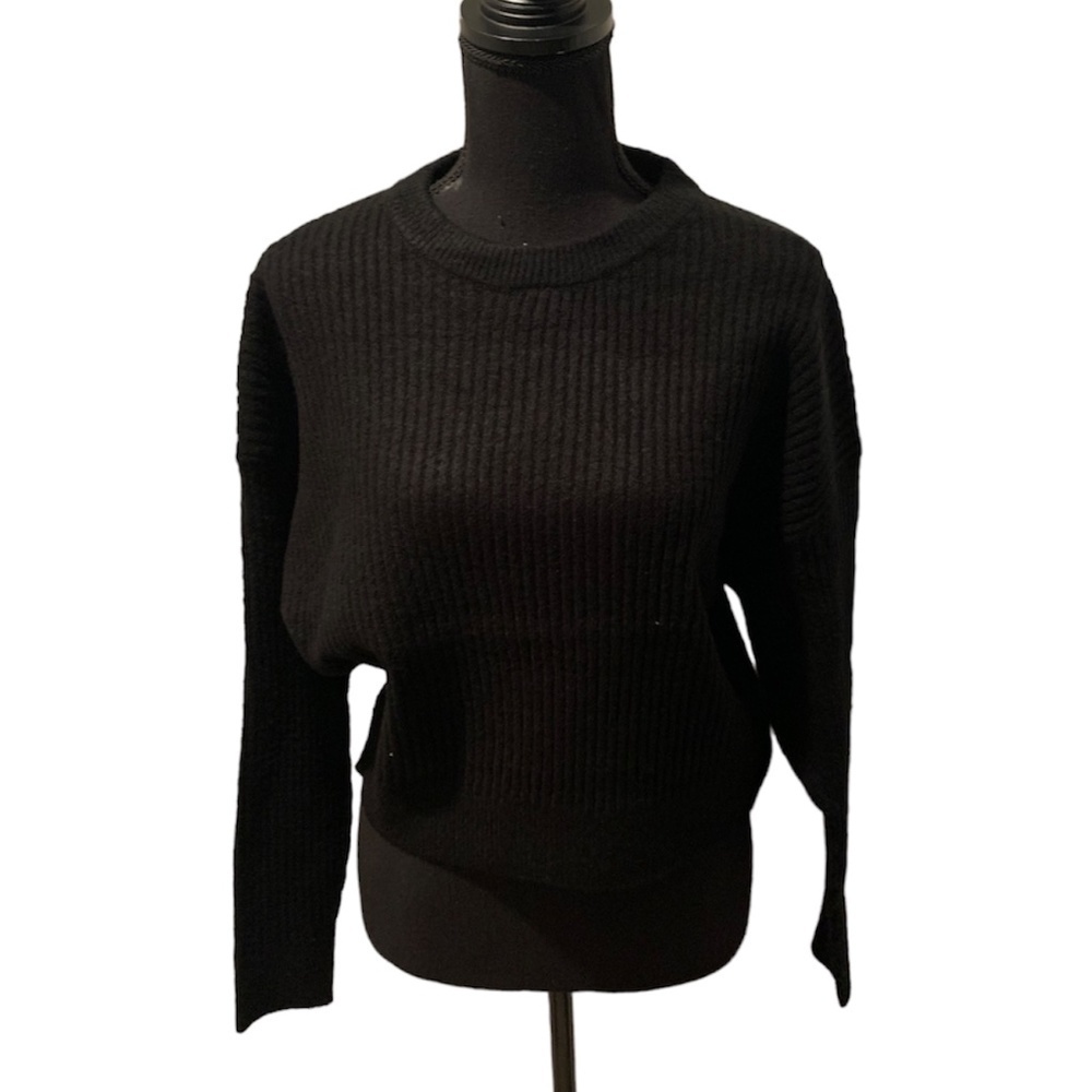 Elodie Crewneck Ribbed Crop Sweater Black NWT